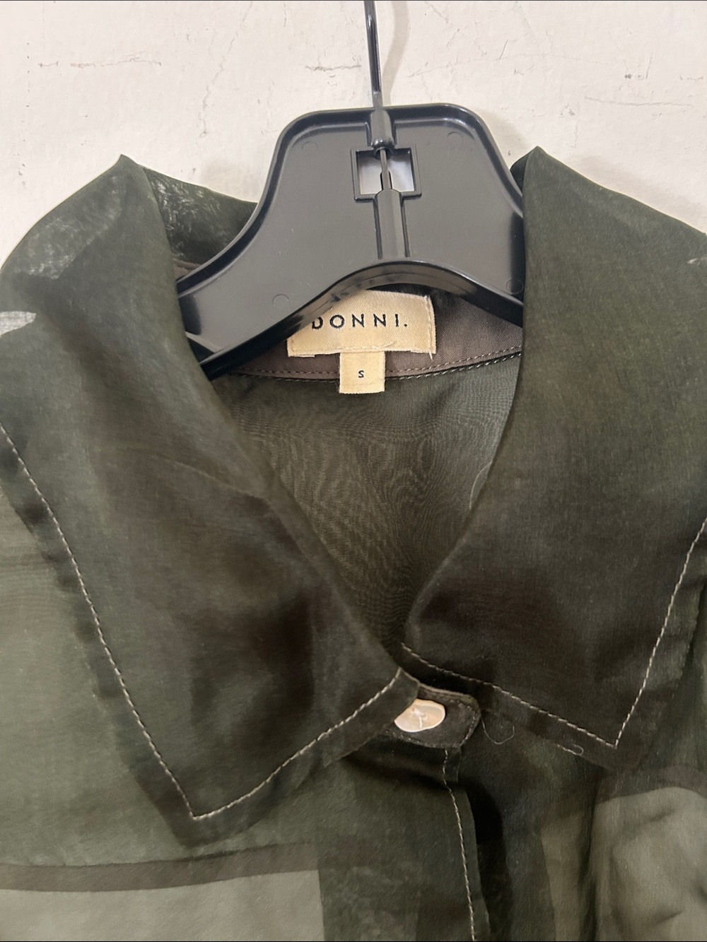 DONNI. Sheer Olive Green Button-Front shirt